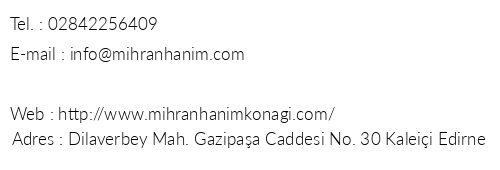 Mihran Hanm Kona Butik Hotel telefon numaralar, faks, e-mail, posta adresi ve iletiim bilgileri